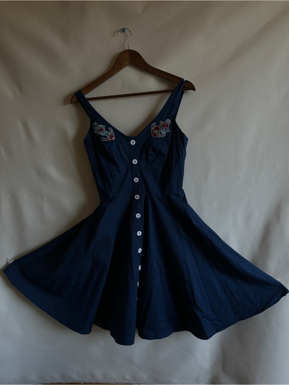 Hell Bunny Nautical Anchor Rose Embroidered Swing Dress S